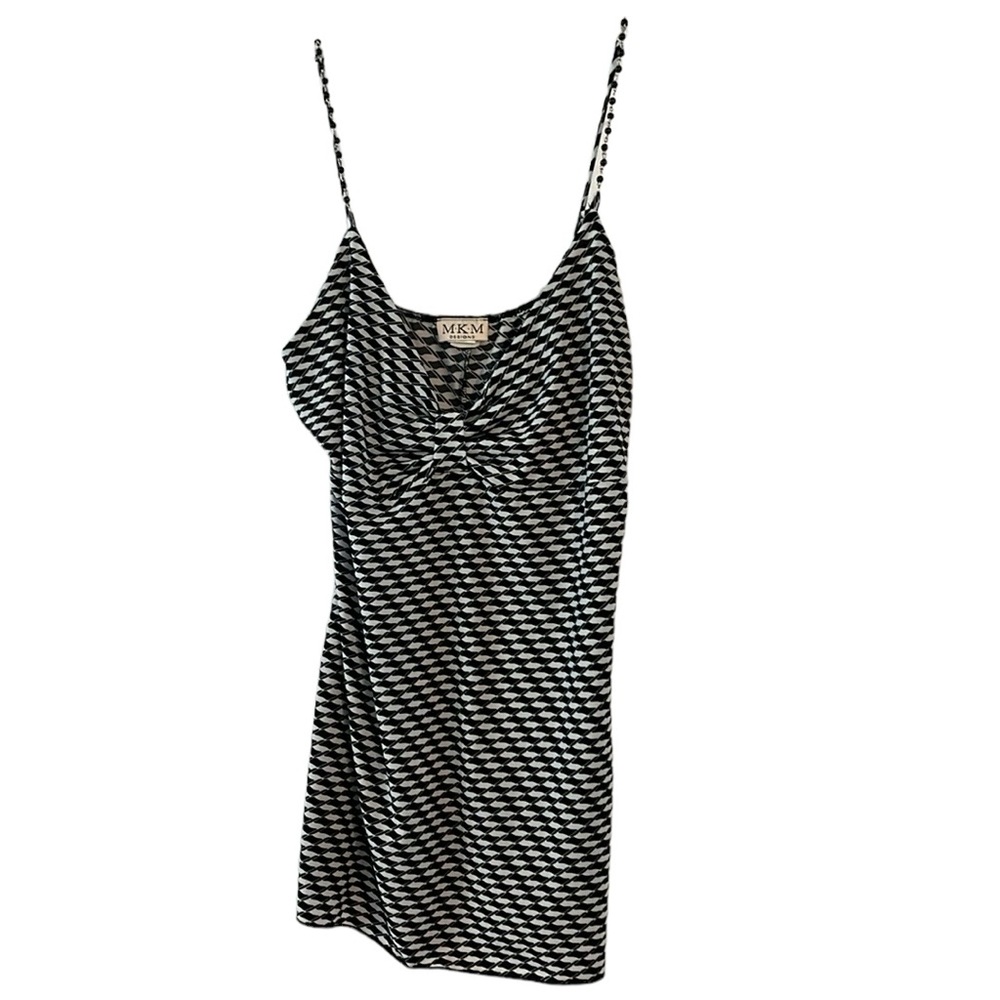 MKM Black & White Polyester spandex  spaghetti strap top blouse tank Size L